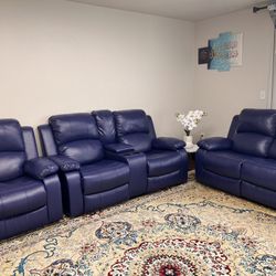 3-pice Dark Blue Recliner Move Out Sale