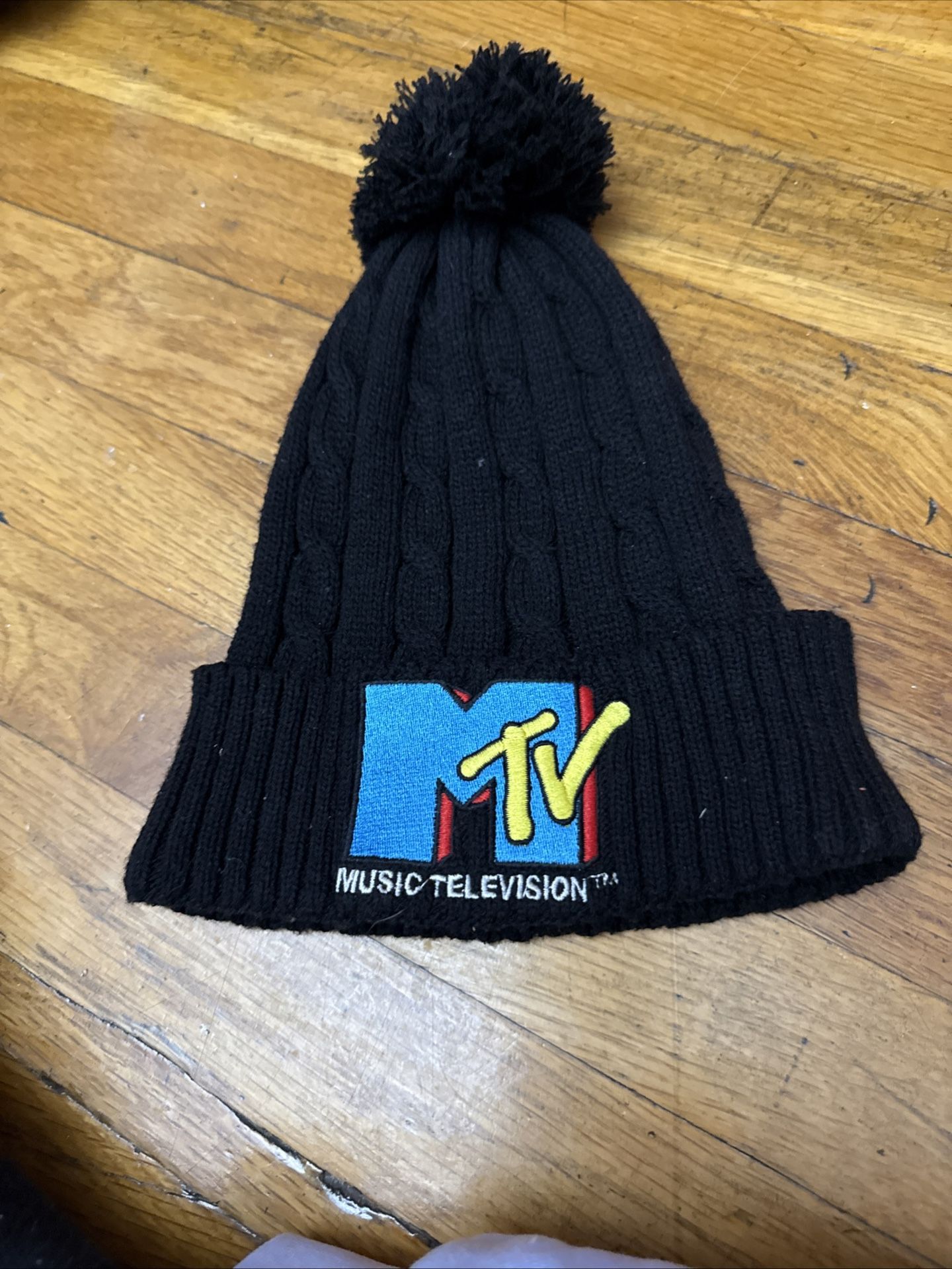 2017 MTV Embroidered Ski Pom Hat. ..Black