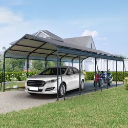 13×26.5 FT Carport, Heavy Duty Carport Canopy with Galvanized Steel Roof and Frame, Metal Carport Large Garage with 6 Fixed inclined square tube suppo