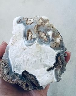 Large Raw Blue Banded Agate and  Quartz Crystal Specimen