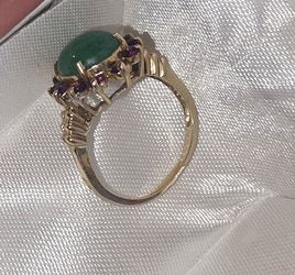 14k gold jade and amethyst ring