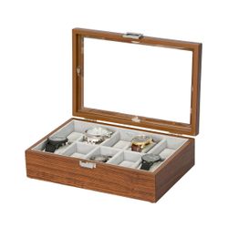 MELE & Co Mahogany Jayson Glass Top Wooden Watch Box