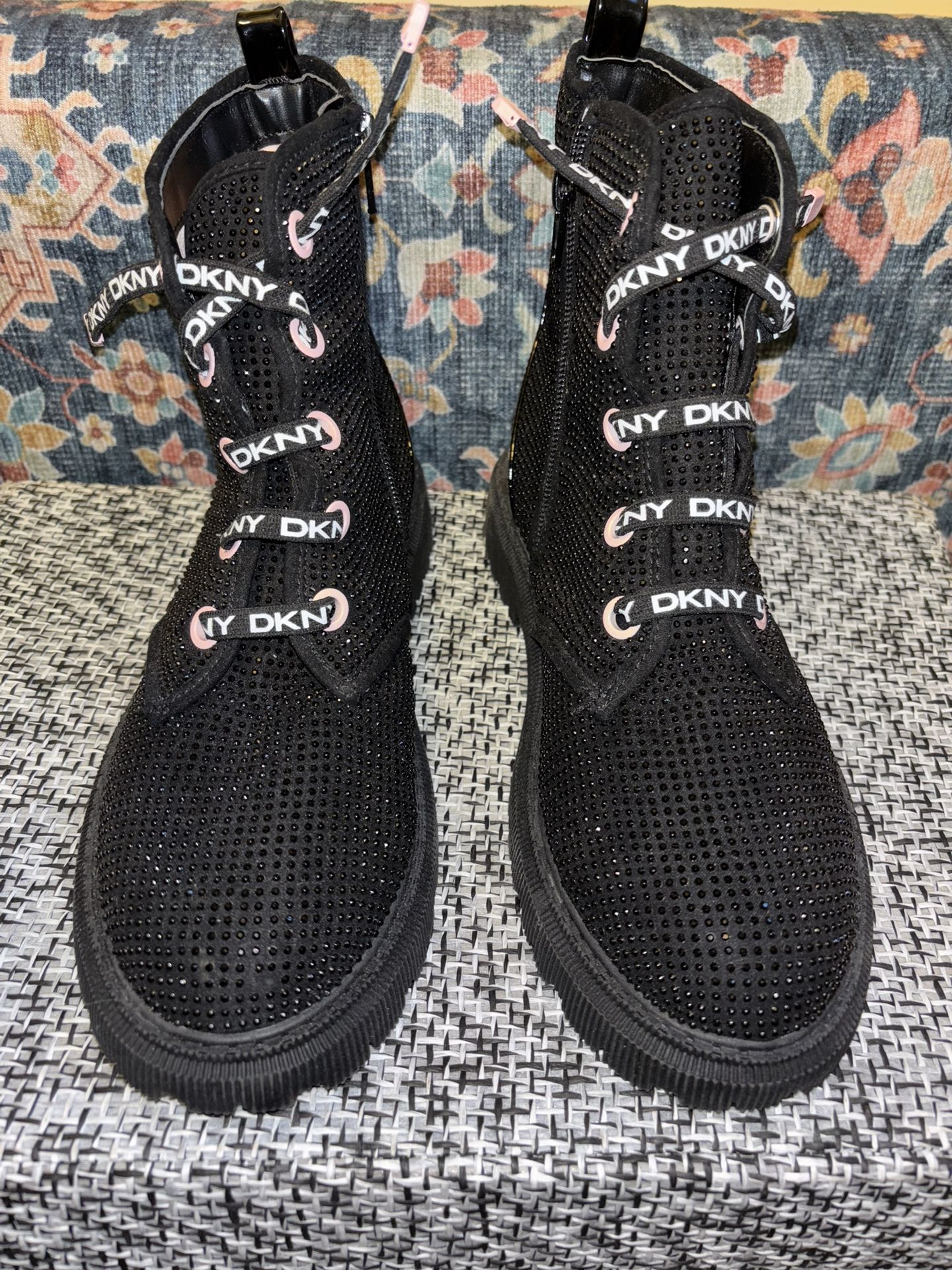 DKNY Combat Boots With Small Studded Rhinestones