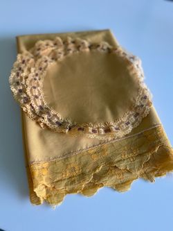 Vintage Mustard Yellow Linen Tablecloth & Placemat Set