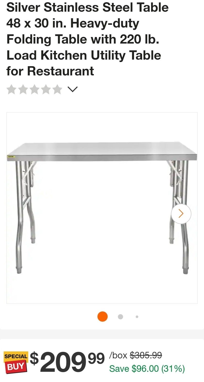 Silver Stainless Steel Table 48 x 30 in. Heavy-duty Folding Table with 220 lb. Load Kitchen Utility Table for Restaurant