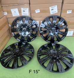 4PACK 15 Inch Black Wheel Covers Snap on Full Hub Caps fits R15 Tire Steel Rim/ Set de 4 tapacubos 15"