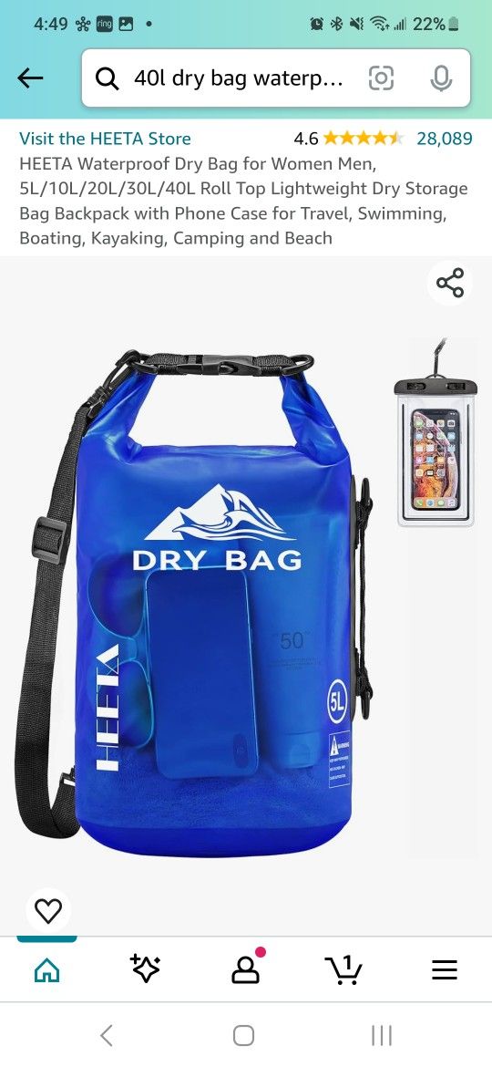 Waterproof Dry Bag for 40L Roll Top Lightweight Dry Storage Bag Backpack with Phone Case for Travel, Swimming, Boating, Kaya