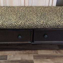 Padded Leopard Covered Storage Bench 
