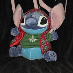 Disney Stitch Plush Green Sweater & Plaid Hooded Vest Holiday