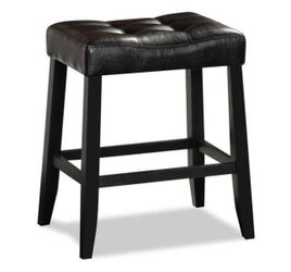 Black Tufted Leather Counter Bar Stools (Set of 2)