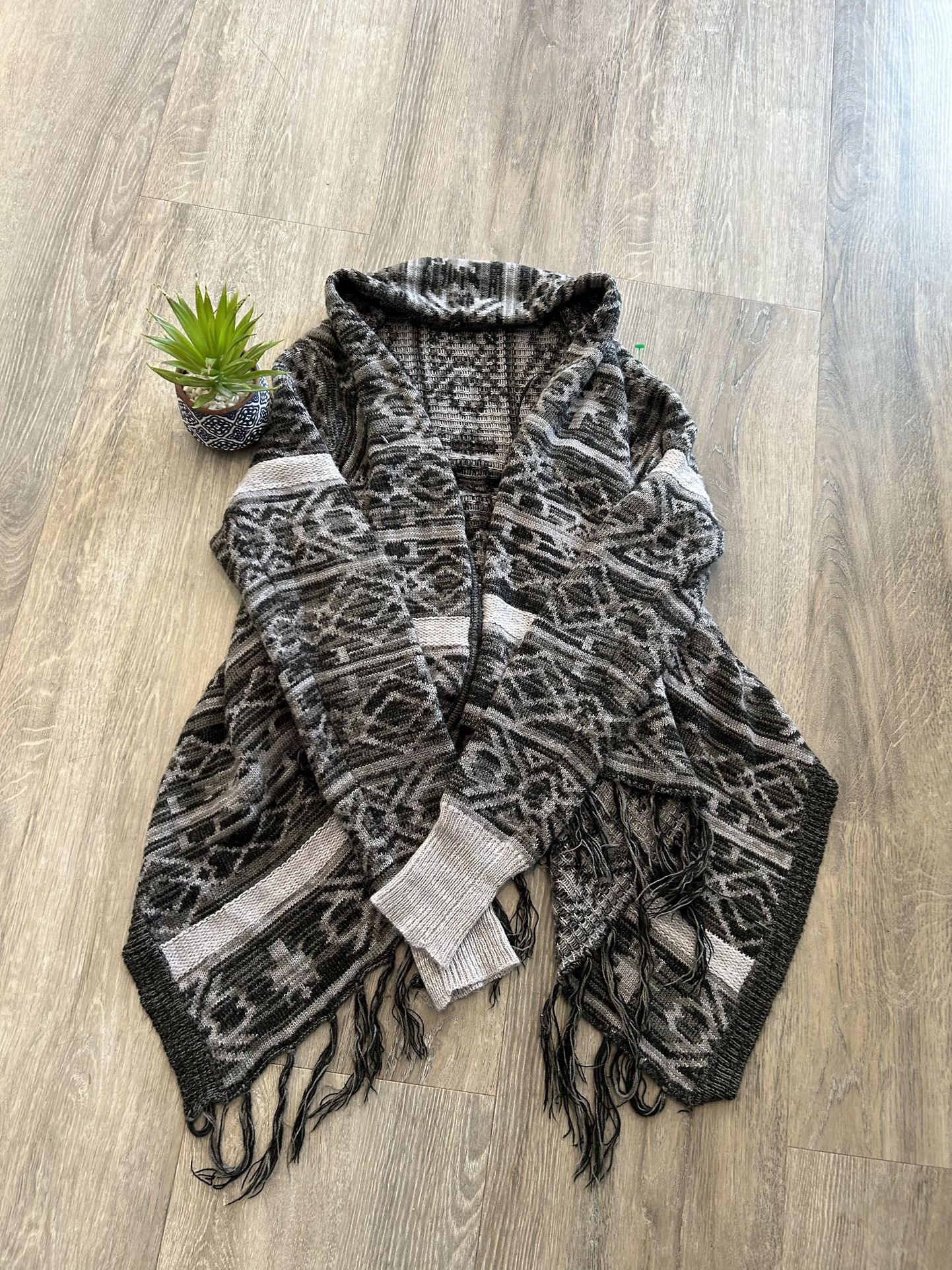 Gray Black Fringe Cardigan 