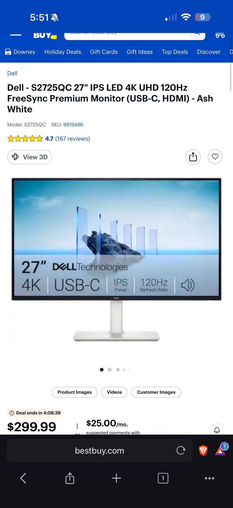 DELL S2725QC 4k Monitor