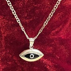 Silver Necklace With  🧿LUCKY🧿BLUE 🧿 EYES🧿Pendant 