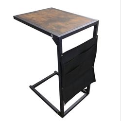 2 C- End Brown Wood and Black Metal Stand Tables with Pockets on Back 2 For $30 NEW.