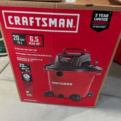 New + Unused: Craftsman 20 gal Corded Wet/Dry Vacuum 12 amps 120 V 6.5 HP