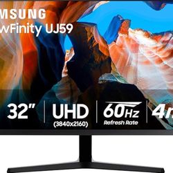 SAMSUNG 32" UJ59 Series 4K UHD (3840x2160) Computer Monitor,VA Panel, HDMI, Display Port, Eye Saver/Flicker Free Mode, FreeSync, LU32J590UQNXZA, B