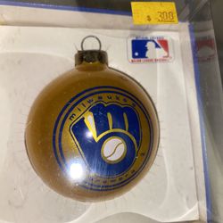 Vtg Topperscot Milwaukee Brewers MLB Glass Ball Ornament 1987