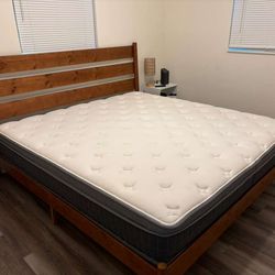 King bed frame with coil mattress - barely used