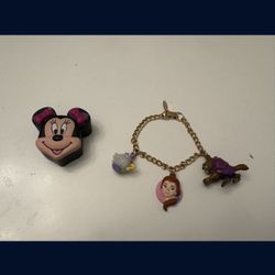 Avon Minnie Mouse Jewelry Trinket Box Set & Beauty & The Beast Applause Charm Bracelet