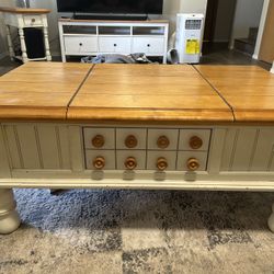 Old cannery Coffee table and matching end table with storage 