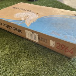 Twin Size Pink Metal Bed Frame – No Headboard (Brand New, Never Assembled)