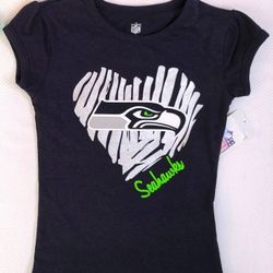 Seattle Seahawks Girl Toddler 2T Shirt Silver Heart 