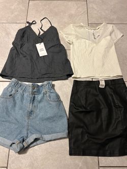 Love tree lovetree bundle lot  denim shorts  lined blend spaghetti top faux leather black skirt 3 pieces new with tag size small $30 firm