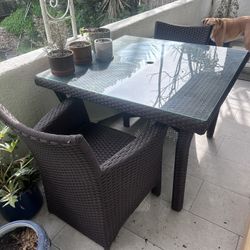 Outdoor Patio Shai Glass Table Set W/ 2 Chairs