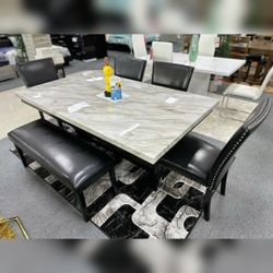 6PC Genuine Marble top Dining table set