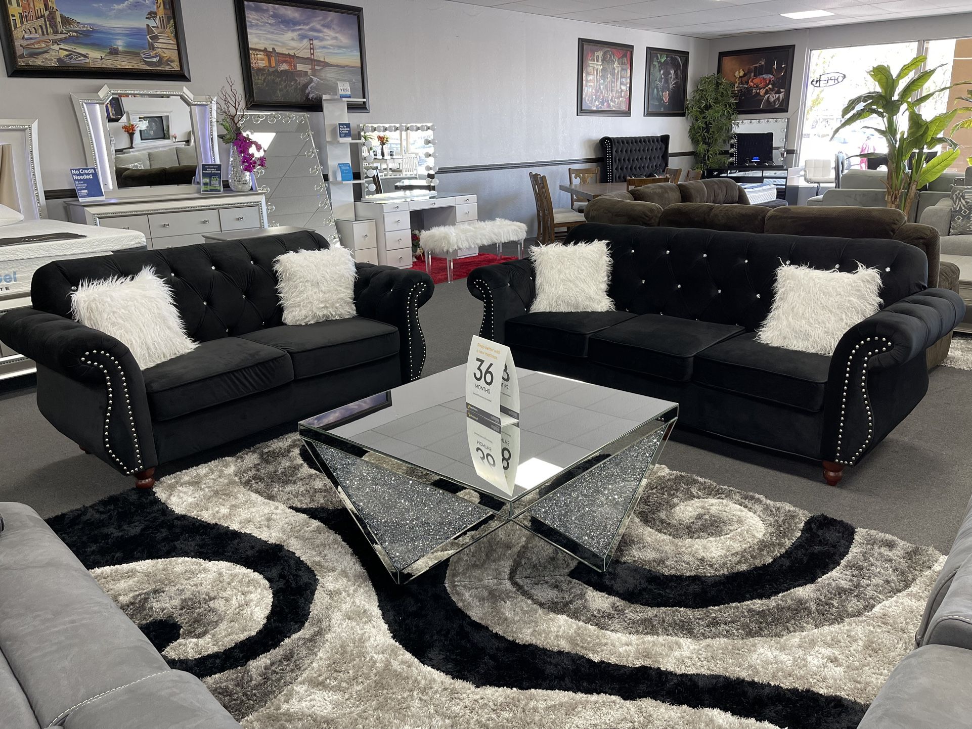 Black Velvet Sofa & Love seat