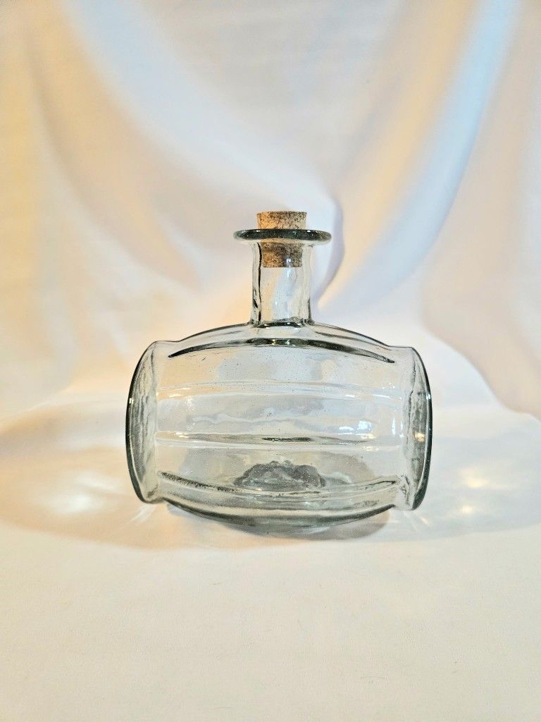 Glass Rum Barrel With Cork Stopper 6.5" Wide 7" Tall Excellent Vintage Condition No Chips Or Cracks The product is a vintage glass rum barrel with a c
