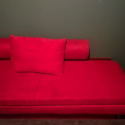 Red Suede Futon Queen Size With Storage 