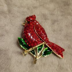 Red Cardinal brooch sparkling rhinestone 
