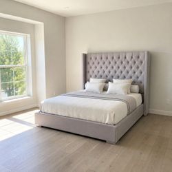 Queen Bed Grey New