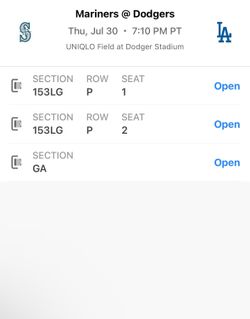 Dodgers tickets 7-30-26 with parking