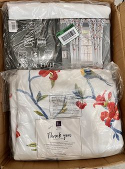 Neela Birds Room Darkening Window Curtain Panels White/Blue 52x95+2 Set