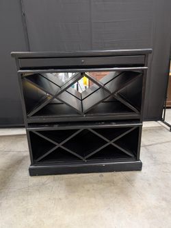 Black Wood Wine Storage Cabinet with Glass Doors