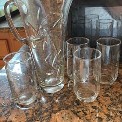 Set Of Eight Glasses And Pitcher