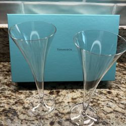 Tiffany & Co. Clear Crystal Trumpet Champagne Flutes, Pair