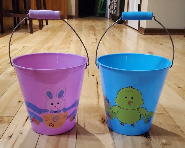 Purple Easter Bunny & Blue Chick Easter Buckets Lot