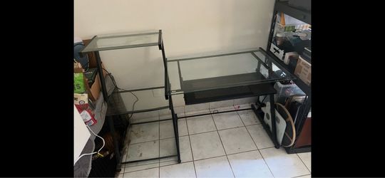 Glass desk with shelves