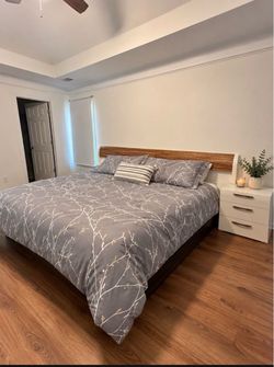 European Modern King Bed Frame  with lights +Box Spring + Topper