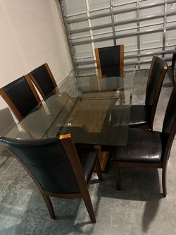 Glass Top Dining Table with 6 Chairs