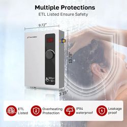 ThermoMate Tankless Water Heater Electric, 11kW 240 Volt On Demand Instant Hot Water Heater for Point of Use, Self-Modulating LED Display Knob Control