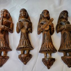 Rare Antique Indian Carved Solid Wood Hanging Statues