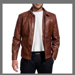 Mens Leather Jacket - Real Lambskin Classic Vintage Style Brown Small