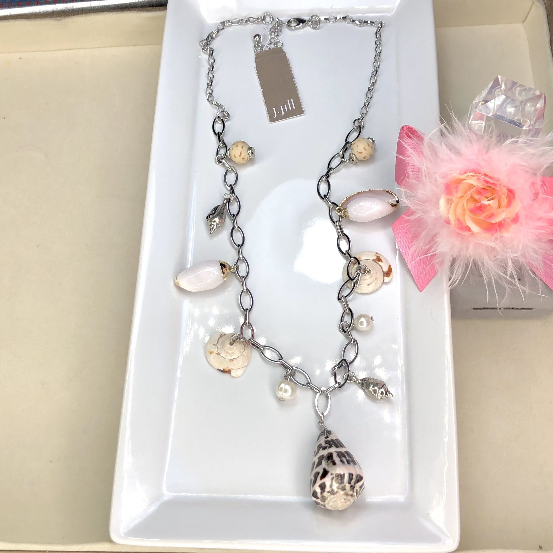 JJill seashell and pearl charm necklace