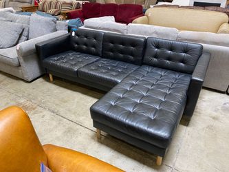 IKEA Morabo Black Tufted Leather Sectional