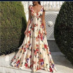 Elegant Sexy Strappy Backless Floral Print Maxi Dress- Women Boho Long Dress