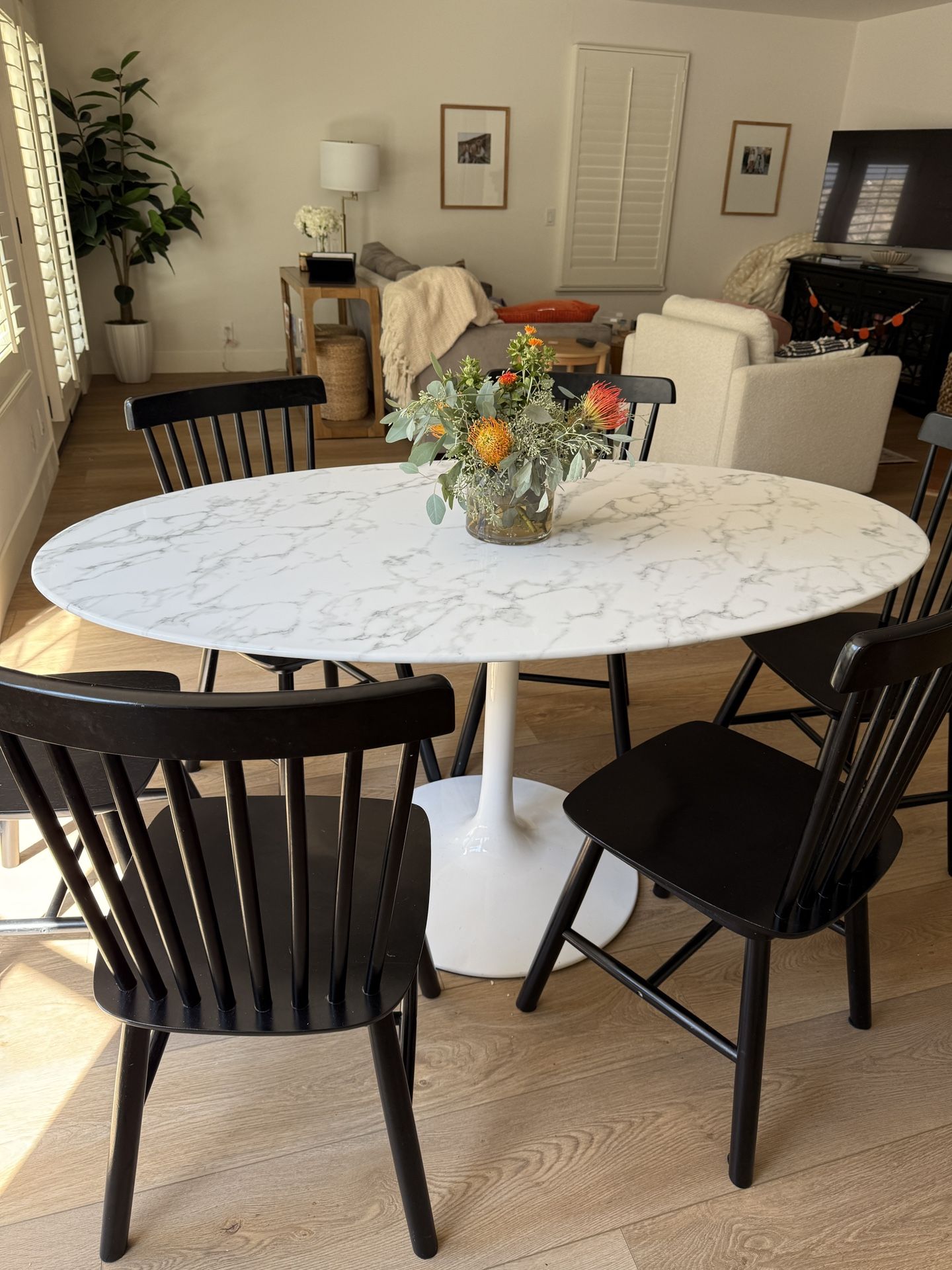 Oval Marble Look Dining Table